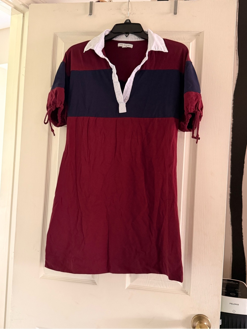 Striped Rugby Polo Dress - Burgundy & Navy with White Collar